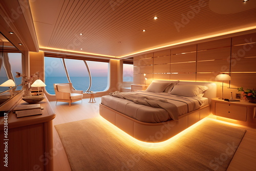 Luxurious interior of a modern yacht photo