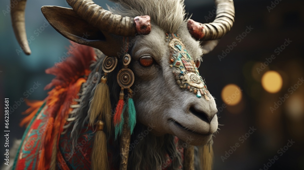 Aztec goat realistic graphics.Generative AI