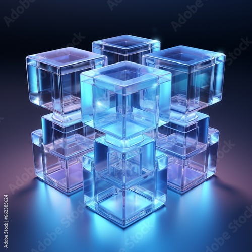 Rubix cube Isometric Icon blue translucent frosted Ai generated art photo