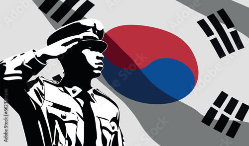 Silhouette of soldier with South Korea flag on background