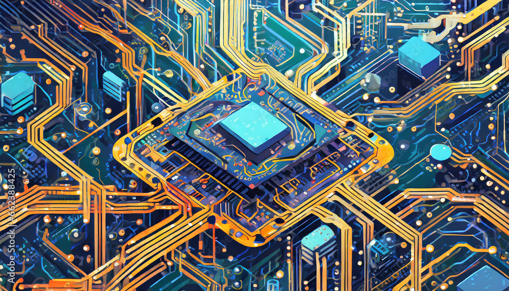 Vibrant semiconductor illustration in visually engaging creative form
