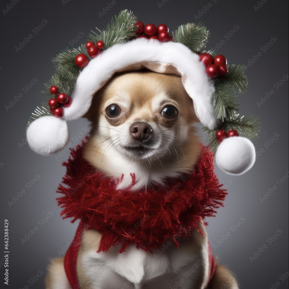 Adorable Chihuahua Celebrating Christmas in a Wreath Adorable Chihuahua Celebrating Christmas in a Wreath
