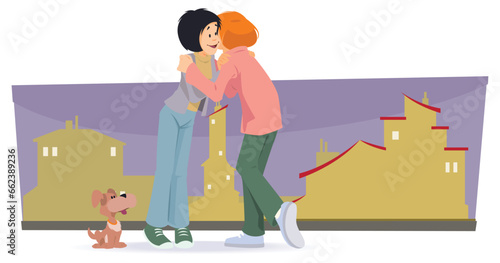 Meeting girlfriends. Illustration for internet and mobile website.