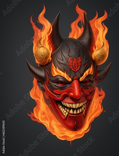 Demon or devil mask. Decorative digital sculpture. Picturesque portrait. Wall mural, poster or picture for home. Generative AI.