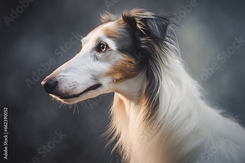 A close-up photograph of a dog against a black background. This image can be used for various purposes, such as pet-related websites, animal-themed designs, or as a generic dog representation © Fotograf