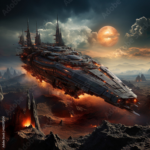 Foto A powerful alien military battleship prepared to engage and conquer its enemies
