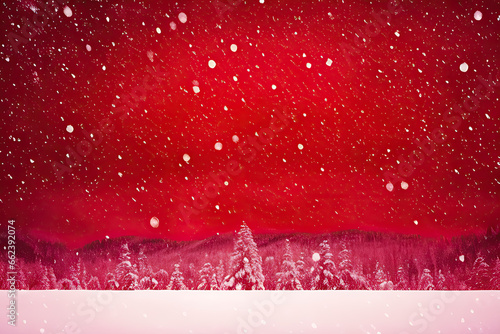snow background with red color, snowy christmas theme in winter and white snowflakes falling abstract landscape, christmas celebration, Culture and Religion concept, generative ai © João Macedo