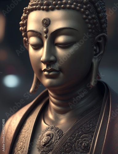 Statue of God Buddha. Decorative digital painting. Color illustration for background. Picturesque portrait for the interior. Wall mural  poster or picture for home. Generative AI.