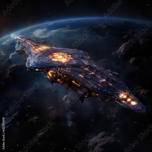 Slika na platnu A massive military battlecruiser starship prepared to face its enemies in epic s