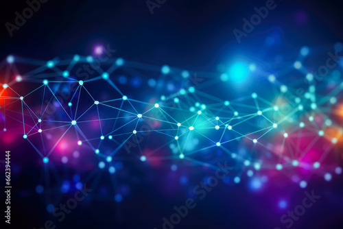 Abstract blue and purple Business Network Background With Lines Connected With Bright Dots. Ai Generated