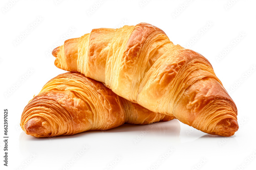 Fresh croissants isolated on white background. French breakfast concept. Fresh croissants isolated on white background. French breakfast concept.