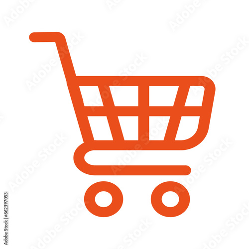 Icon depicting a shopping cart, orange on a white background.