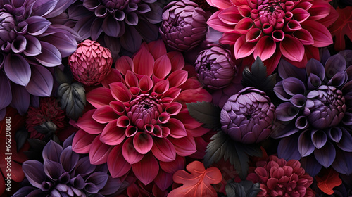 Late autumn arrangement featuring a variety of dark violet dahlia bloom photo