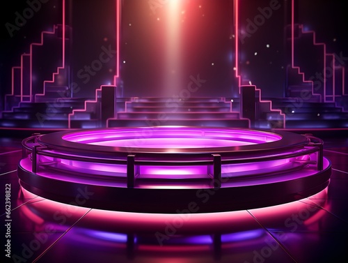 neon light product background stage or podium pedestal on futuristic background