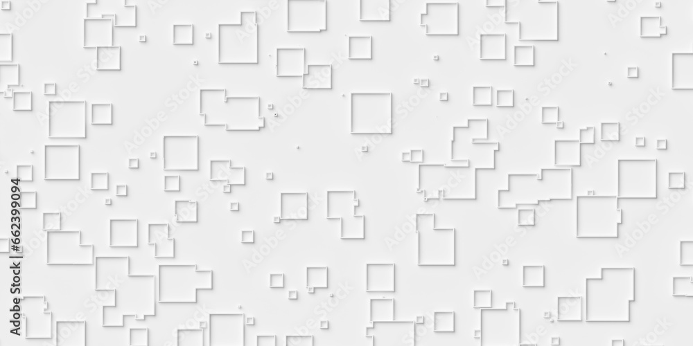 Random sized small white offset square frames geometry objects background wallpaper banner pattern