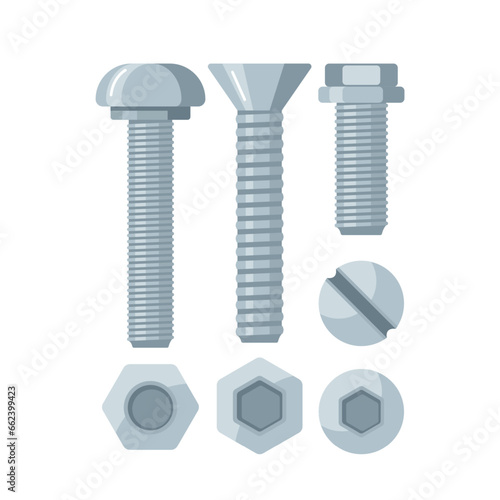 Bolts And Nuts Are Essential Fasteners In Construction And Machinery, Cartoon Vector Illustration