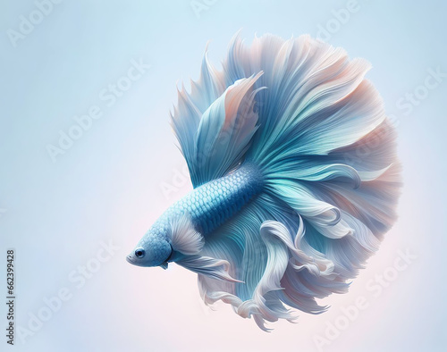 Blue Betta swims beautifully against a pastel blue background. AI Generative. © DSM