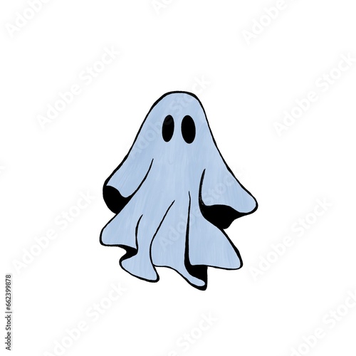 Flat freehand Halloween illustration with ghost. Happy ghost characters for kids. Flat stickers. photo