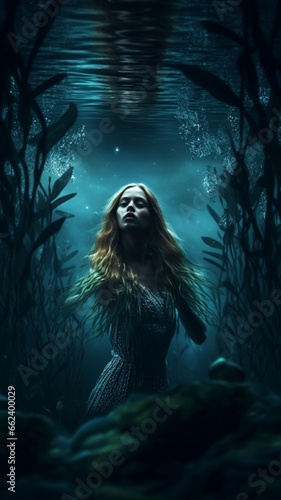 Stunning dangerous siren mermaid beautiful image Ai generated art
