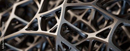 Abstract metallic structure created with additive manufacturing or 3d printing technique. Metal printing background. photo