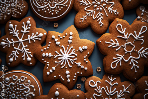 Gingerbread cookie pattern with icing details. Generative AI
