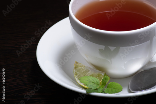 Closeup of lemon tea cup