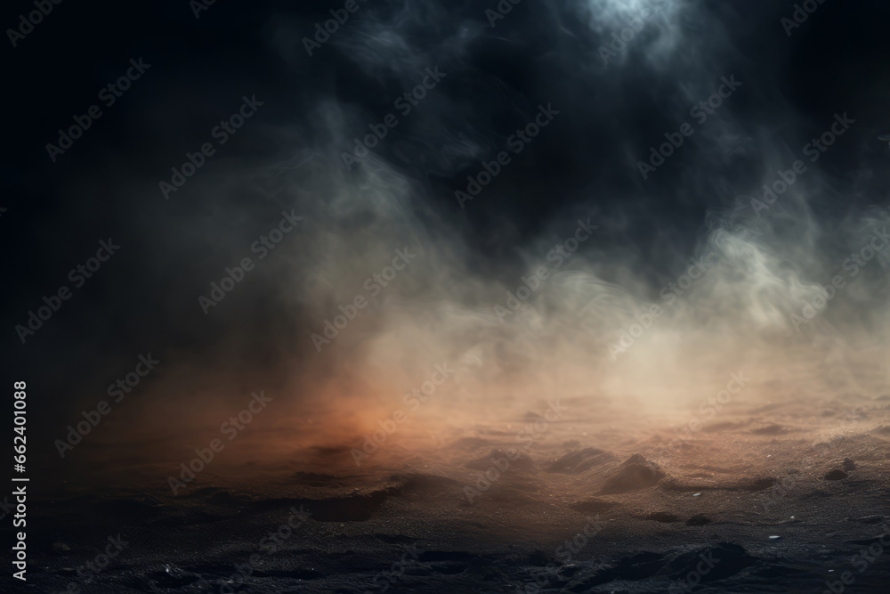 Fog or mist in background. Dark empty street with smoke. Generative AI Fog or mist in background. Dark empty street with smoke. Generative AI