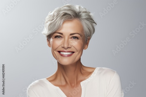 Beautiful senior woman with perfect skin care photo