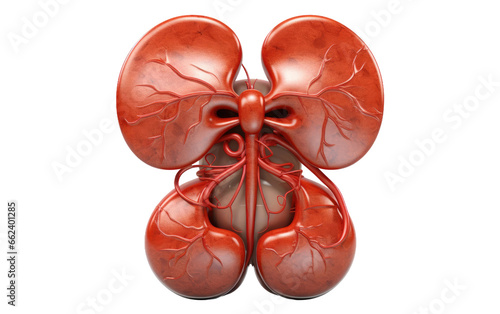 Human Kidney Renal Network in Cross-Section Closeup on a Clear Surface or PNG Transparent Background.