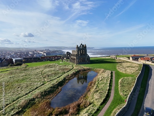 Whitby Abbey  7th-century Christian monastery that later became a Benedictine abbey. Whitby, Yorkshire seaside town   photo