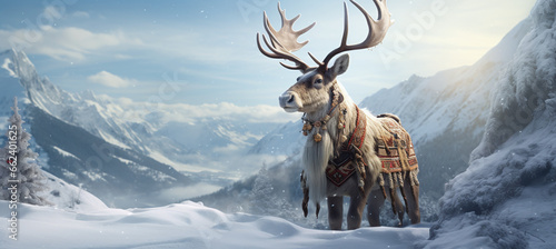 In the Photorealistic Surreal Realm A Christmas Reindeer Amidst Snowfall