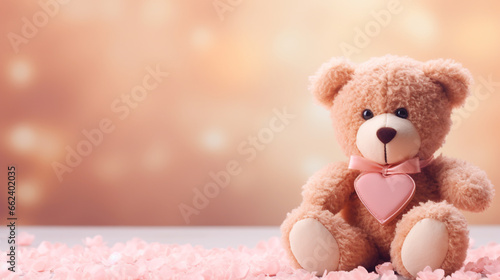 teddy bear with heart, pastel background. ai generative © Oleksandr