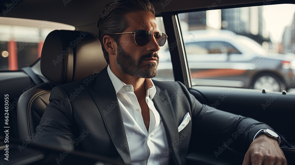 Handsome successful rich businessman in lux car commute to work. ai generative Handsome successful rich businessman in lux car commute to work. ai generative