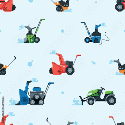 Seamless Patterns With Snowplow Machines Clearing Winter Paths, Vector Illustration, Tile Background, Wallpaper Design