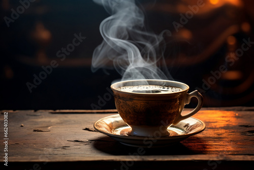 Mornings Made Magical, A steaming cup of coffee, brewing warmth and happiness