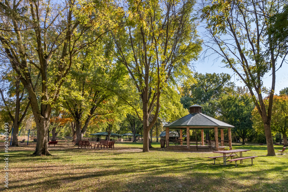 Picnic area in Jordan Minnesota public park