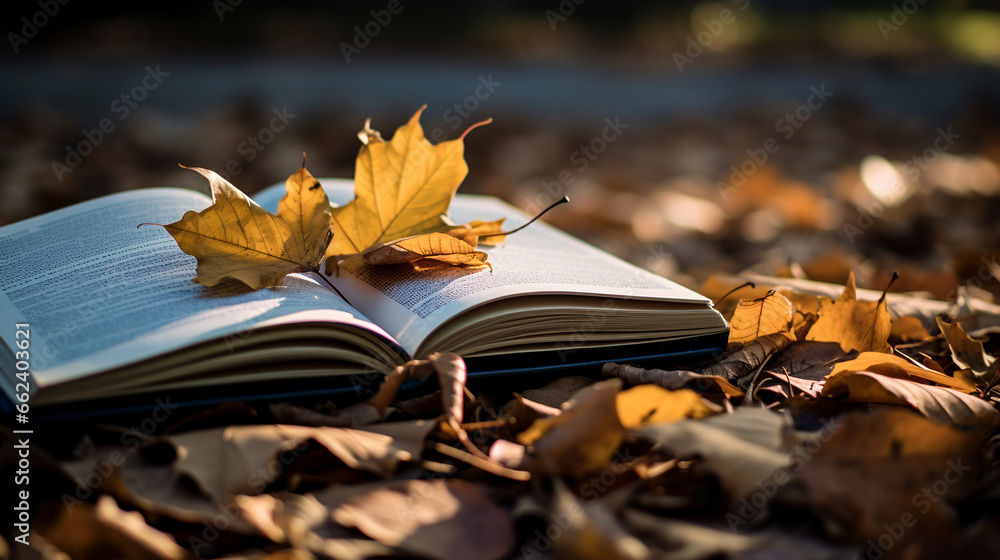 Book literacy day tree leaves. Nature study. ai generative Book literacy day tree leaves. Nature study. ai generative