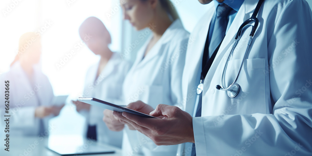 attending physician with tablet consulting with colleagues. ai generative attending physician with tablet consulting with colleagues. ai generative