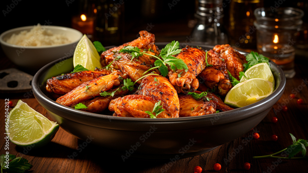 fried chicken wings with lemon and herbs on pan fried chicken wings with lemon and herbs on pan