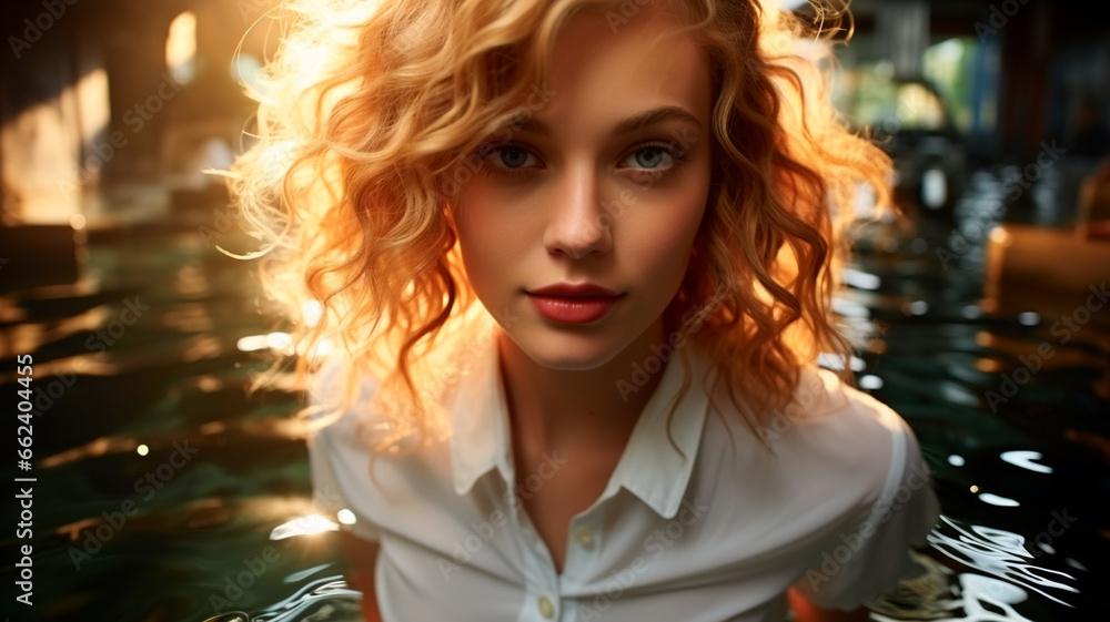 beautiful blonde girl in the water of the river. beautiful blonde girl in the water of the river.