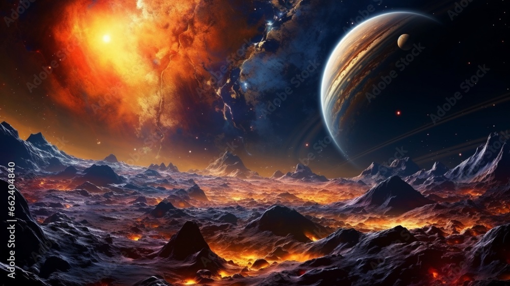 Beautiful fantasy nature background planets space illustration picture AI generated art