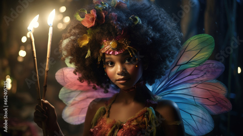 Black Girl in Magical Fairy Costume at an Outdoor Halloween Event