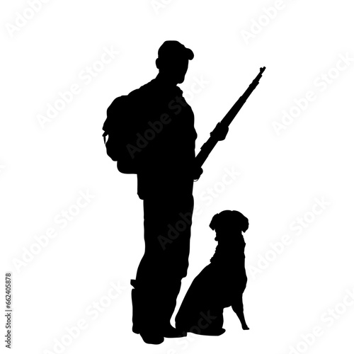  Silhouette of a hunter with a dog , hunting - vector illustration