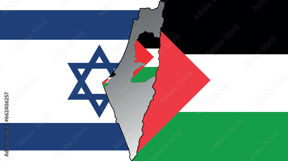 Map and Flags. Israel-Palestine conflict. Mapping the conflict in