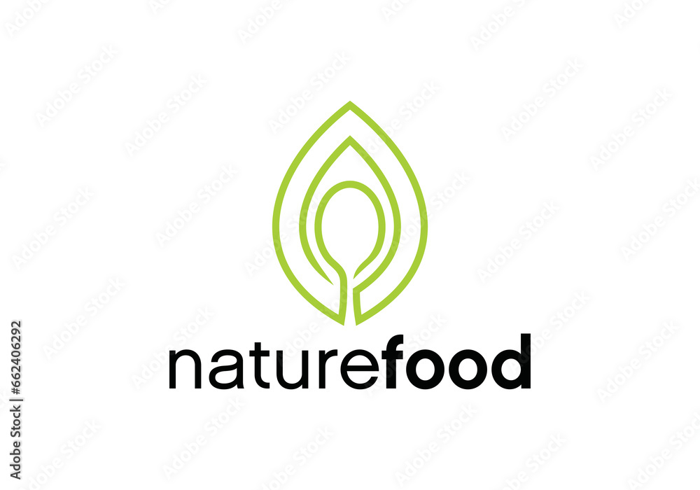 leaf and spoon logo design. icon symbol for health restaurant food leaf and spoon logo design. icon symbol for health restaurant food