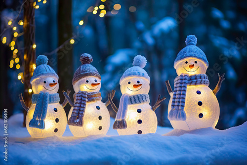 Snowman Family Celebrates at Winter Wonderland Reunion. Greeting card or poster. photo