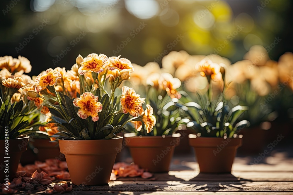 pots with flowers in outdoor garden