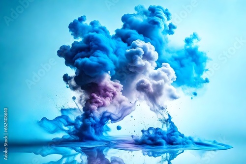 Colorful blue rainbow smoke paint explosion.