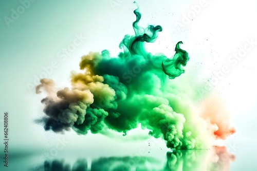 Colorful green rainbow smoke paint explosion,