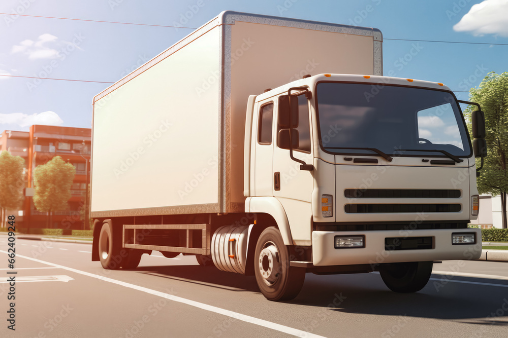 Truck delivery. Packages being delivered with a big truck. Cardboard boxes in a delivery van or truck. Post and transportation concept. Truck delivery. Packages being delivered with a big truck. Cardboard boxes in a delivery van or truck. Post and transportation concept.